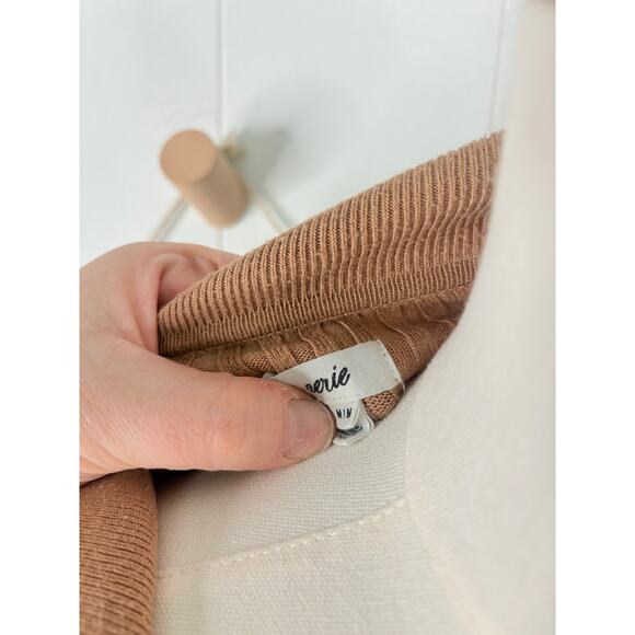 Aerie Gotta Jet Tan Ribbed Button Polo Sweater Medium Cropped - Picture 8 of 8